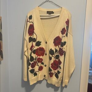 Eddie Bauer Ivory Cardigan with Red Rose Design